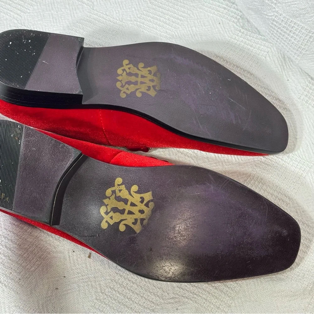 After Midnight‎ Mens Bright Red Velvet Dress Loafers w/ Braided Detail Size 11